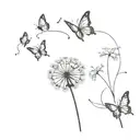 dandelion blowing with 3 butterflies flying tattoo design idea