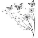 dandelion blowing with 3 butterflies flying tattoo design idea