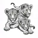 lion lioness 4 cubs playing tattoo design idea