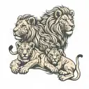 lion lioness 4 cubs playing tattoo design idea