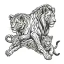 lion lioness 4 cubs playing tattoo design idea