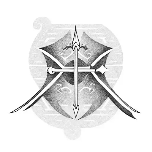 A blackwork tattoo of a stylized bow and arrow with the name 'Cory' hidden within the design tattoo design idea