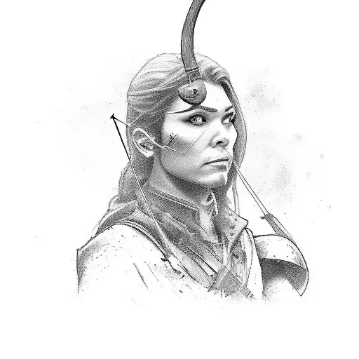 A portrait of a skilled archer in action, with the name 'Cory' subtly integrated into the design tattoo design idea