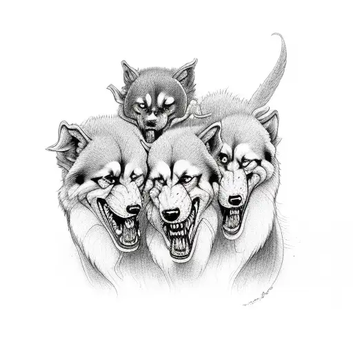 angry 3 headed cerberus dark art tattoo design idea