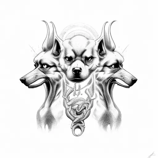 angry 3 headed cerberus dark art tattoo design idea