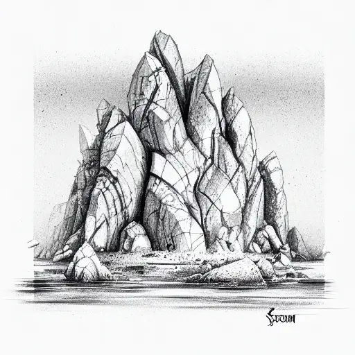 Skorpion stone forest sun tattoo design idea