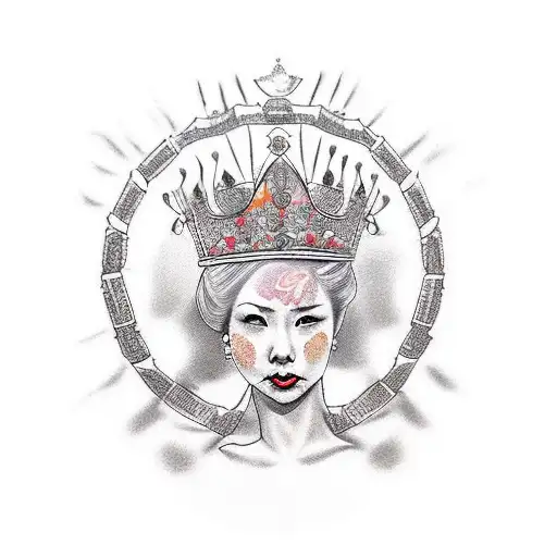 Queen's Crown and words: being normal is vastly overrated surrounded by quill and ink, handcuffs, book, and corset.  tattoo design idea