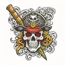 sun pirates logo with straw hat jolly roger tattoo design idea