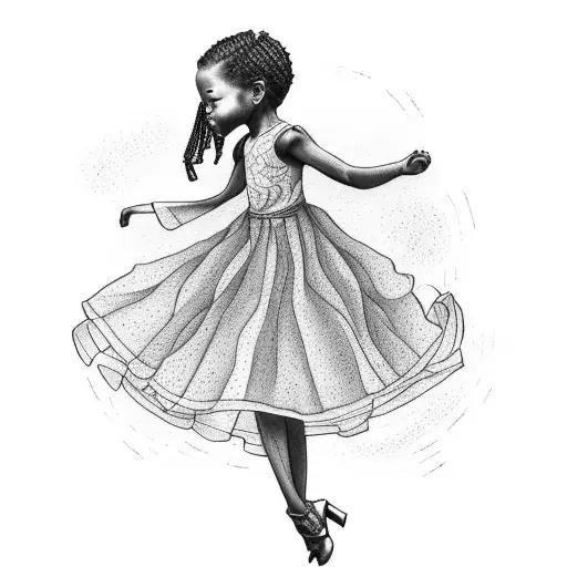 little black  girl wearing a red dress on a stilt jumping a fence tattoo design idea