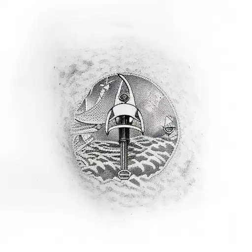 a scuba diver found an underwater wind turbine cover in reef  tattoo design idea