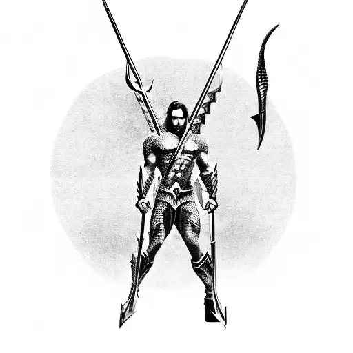 aquaman trident with 5 pongs tattoo design idea