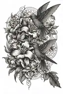 Flowers and Humming bird tattoo design idea