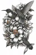 Flowers and Humming bird tattoo design idea