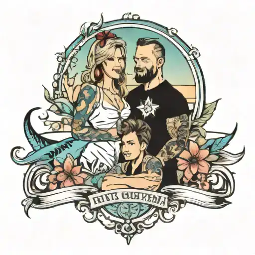 me, my wife, and daughter in a beach theme with what my daughter loves to do most with cheerleading  tattoo design idea