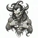 devil long hair alone charisma tattoo design idea