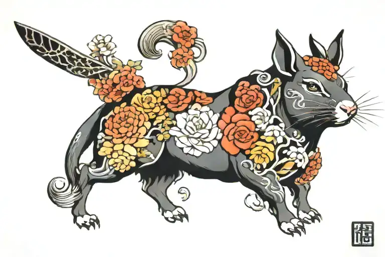 chinese zodiac ox, rabbit and rat tattoo design idea