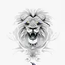 lion eyes in the front, a bird, angel fish, and dolphin tattoo design idea