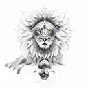 lion eyes in the front, a bird, angel fish, and dolphin tattoo design idea