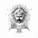 lion eyes in the front, a bird, angel fish, and dolphin tattoo design idea