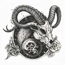 Capricorn constellation with seat goat skull tattoo design idea