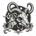 Capricorn constellation with seat goat skull tattoo design idea