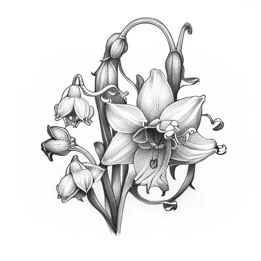 minimalist daffodil and lily of the valley in black tattoo design idea