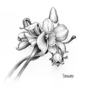 minimalist daffodil and lily of the valley in black tattoo design idea