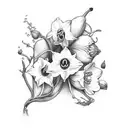 minimalist daffodil and lily of the valley in black tattoo design idea