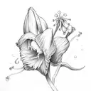 minimalist daffodil and lily of the valley in black tattoo design idea