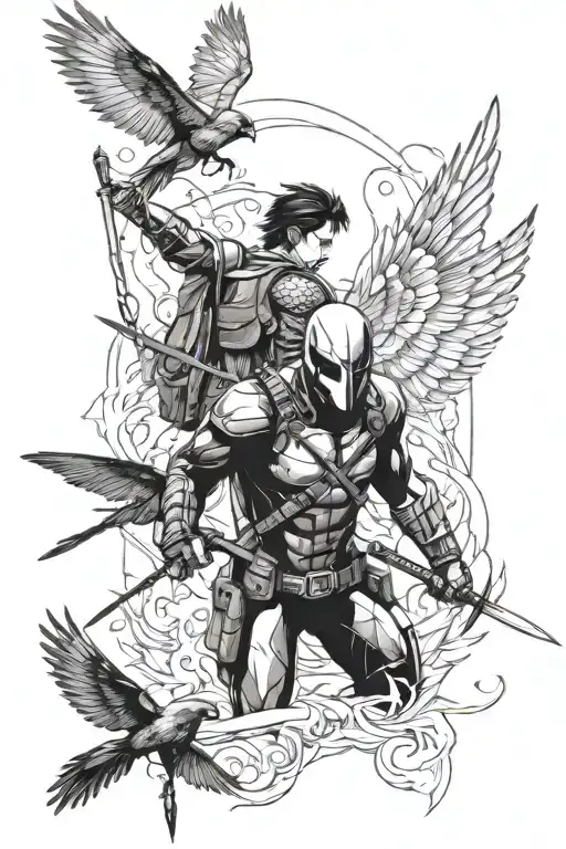deathstroke, nightwing, wings of freedom from attack on titan, firefly from the last of us tattoo design idea