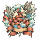 doves with clouds and ribbon  tattoo design idea