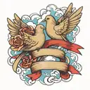 doves with clouds and ribbon  tattoo design idea