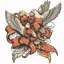 doves with clouds and ribbon  tattoo design idea