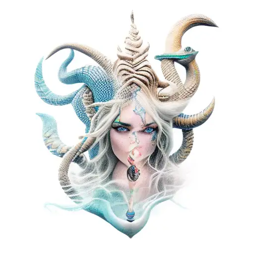 siren holding triton tattoo design idea