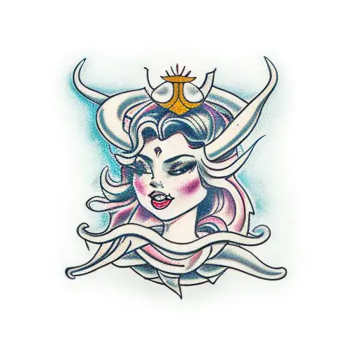 siren holding triton tattoo design idea
