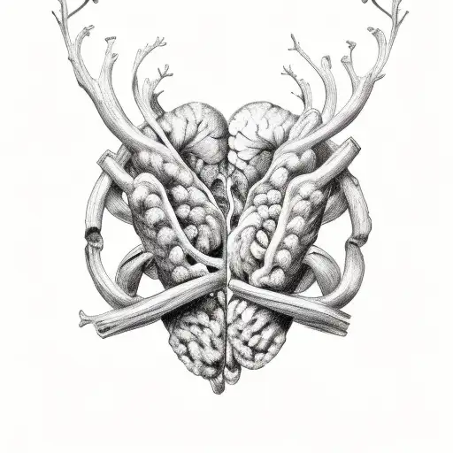 rib cage with half heart half brain in top left corner, with floral tattoo design idea