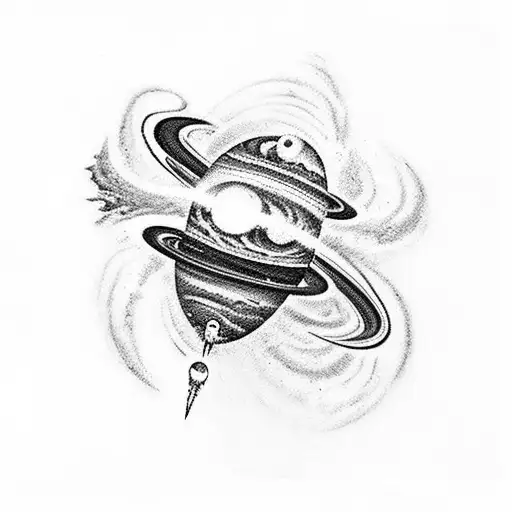 Total arm Tornado astronaut Saturn jupiter moon black hole tattoo design idea