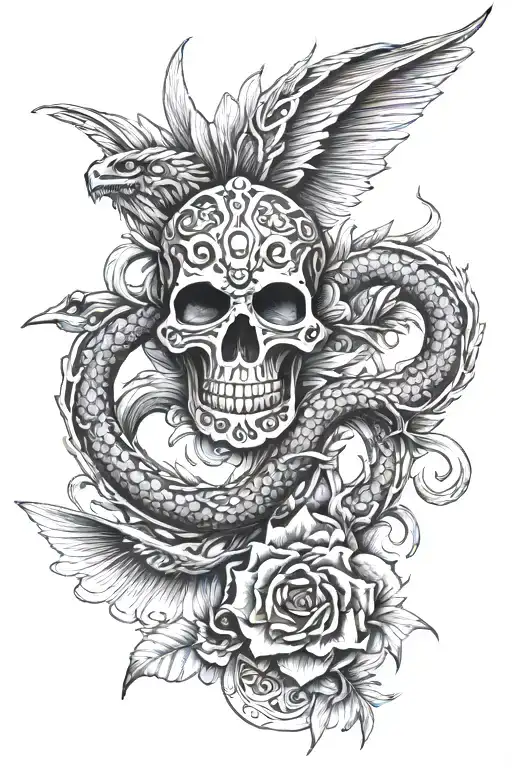 hamsa hand, chinese dragon, motor bike, dragon fly, mountain, Pisces  tattoo design idea