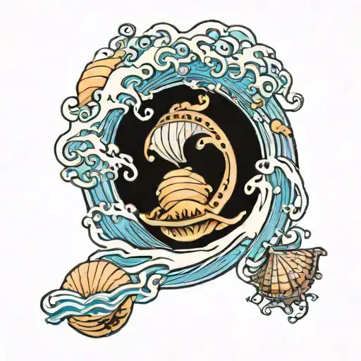 seashells and waves tattoo design idea