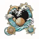 seashells and waves tattoo design idea