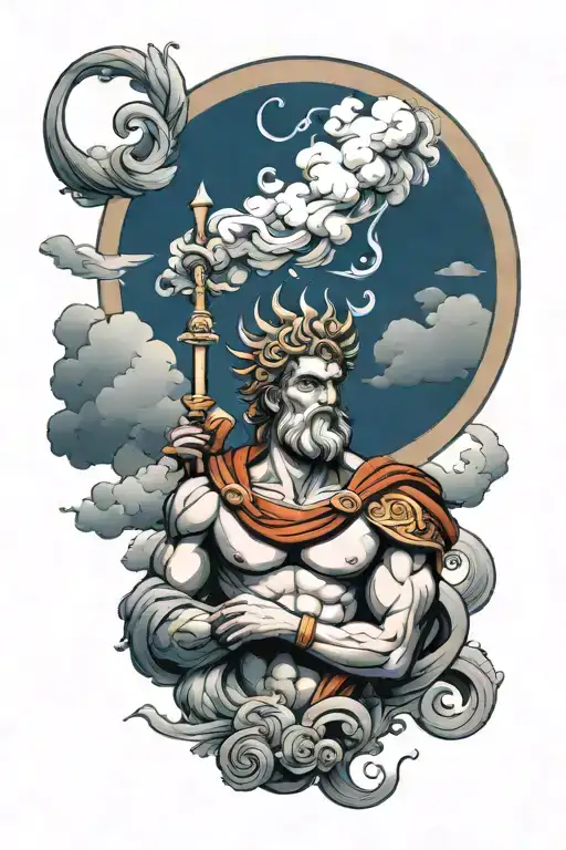 Greek gods with clouds and shadows tattoo design idea