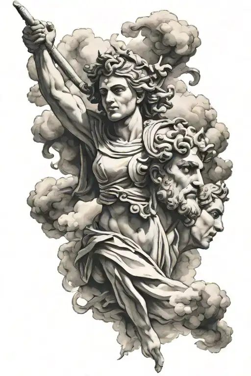 Greek gods with clouds and shadows tattoo design idea
