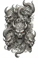multiple demon heads in smoke swirling tattoo design idea