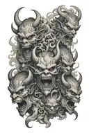 multiple demon heads in smoke swirling tattoo design idea