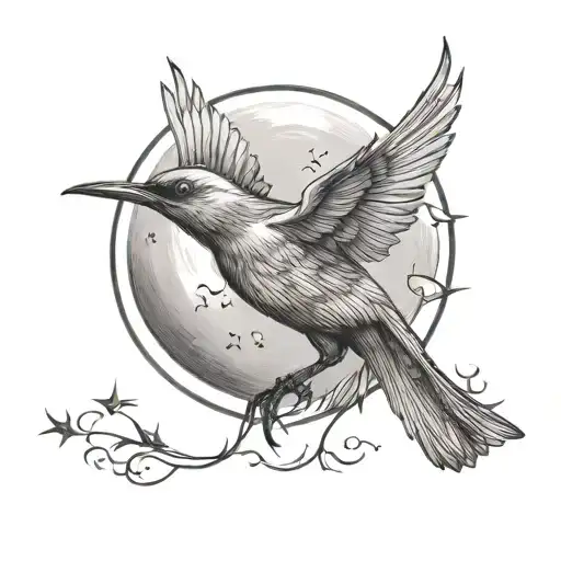 moon bird flying tattoo design idea