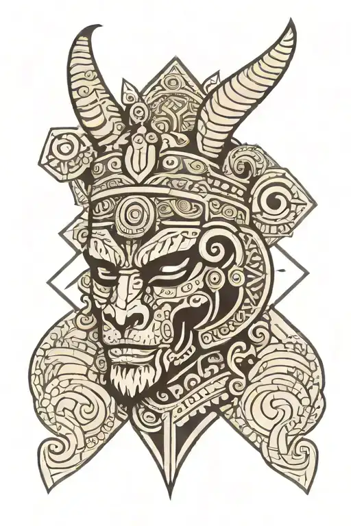 king of spades. aztec geometric capricorn head tattoo design idea