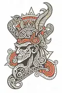 king of spades. aztec geometric capricorn head tattoo design idea