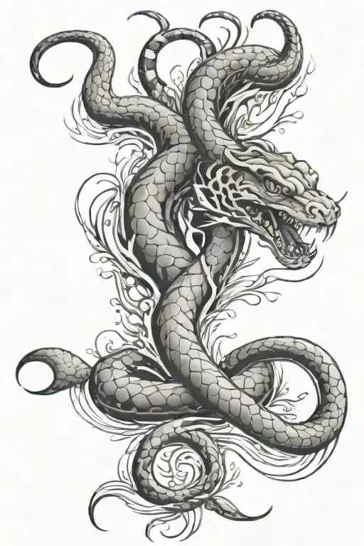 snake crawling water tiger tattoo design idea