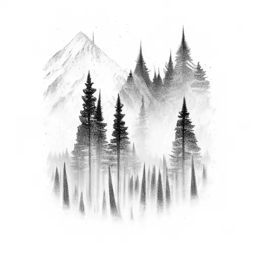 A majestic forest landscape with a hidden silhouette of a New Orleans Saints player, combining your appreciation for nature and the football team tattoo design idea