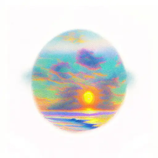 A beach sunset with vibrant colors resembling a movie poster tattoo design idea